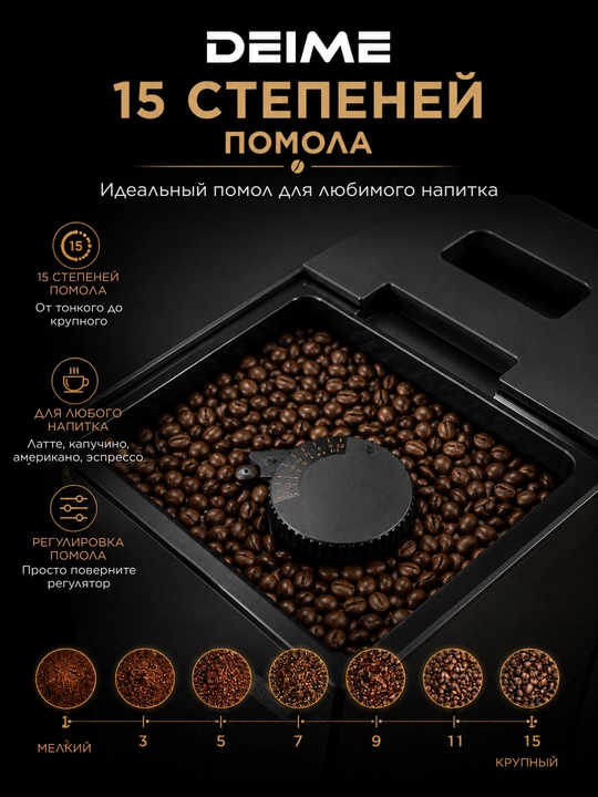 Кофемашина Deime с автоматическим капучинатором давлением 20 бар, насос ULKA, мощность 1350 w