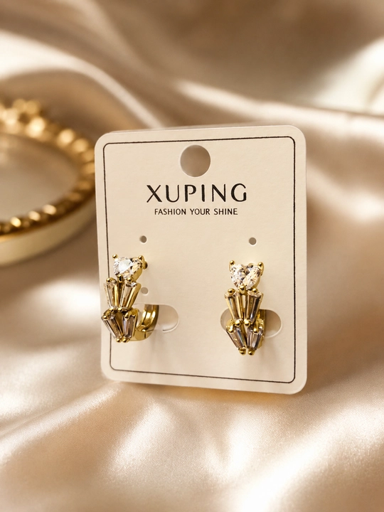 Серьги XUPING женские с кристаллами, золотистые, нарядные серьги - 