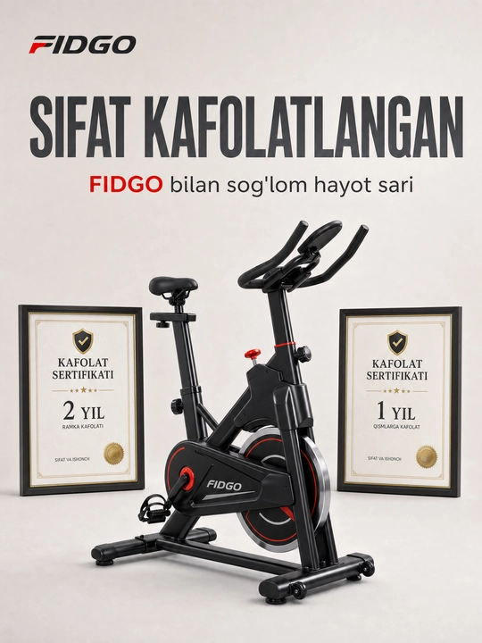 Uy uchun FIDGO velotrenajyori, displey va o‘rindiqni sozlash imkoniyatiga ega spin-bayk