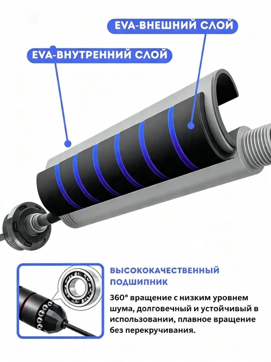 Скакалка с металлическим тросом и подшипником, регулируемая длина