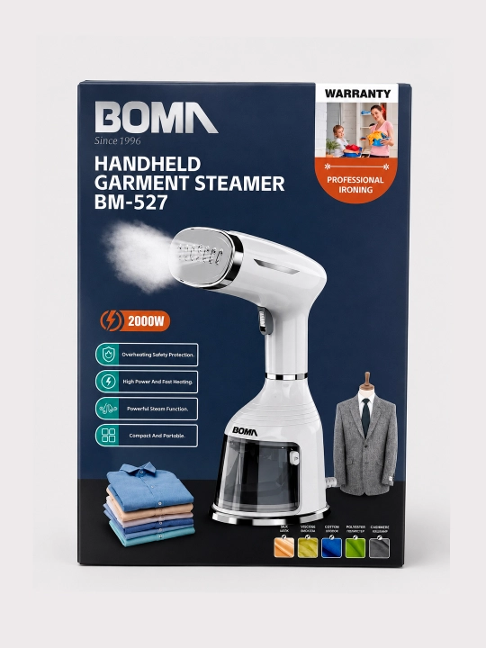 BOMA qo‘l va vertikal bug‘latgich (1500-2000 Vt), 17 soniyada tez isitiladi, 300 ml-2L