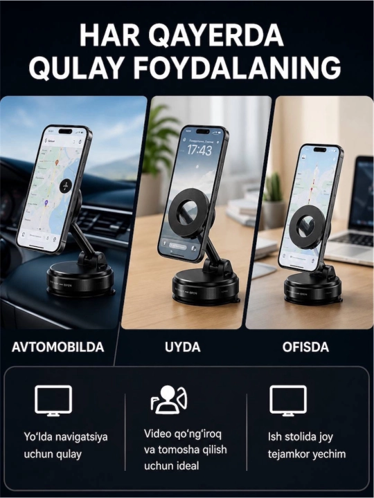 Magnitli telefon ushlagich, mashinaga derjatel, avto podstavka, telefon ushlagich