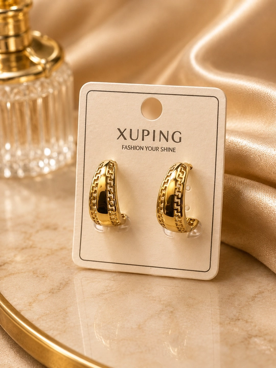 Женские серьги XUPING золотистые, стильные серьги-кольца, модные серьги - 