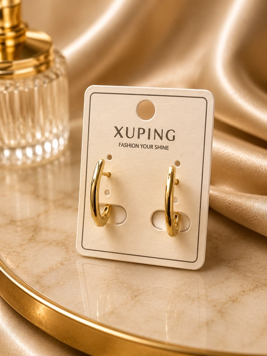 Женские серьги XUPING золотистые, стильные серьги-кольца, модные серьги - 