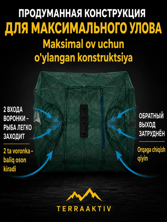 Krevetnitsa, buklanadigan versha, baliq, qisqichbaqa va krevetka tutish tuzog‘i