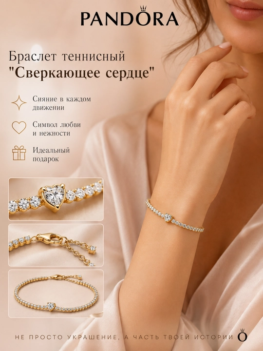 Pandora “Yaltiragan yurak” tennis bilaguzugi, 14K oltin qoplama, 560041C01