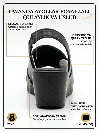 Ayollar uchun qora rangli qulay yozgi basanojkalar, platformali sandal