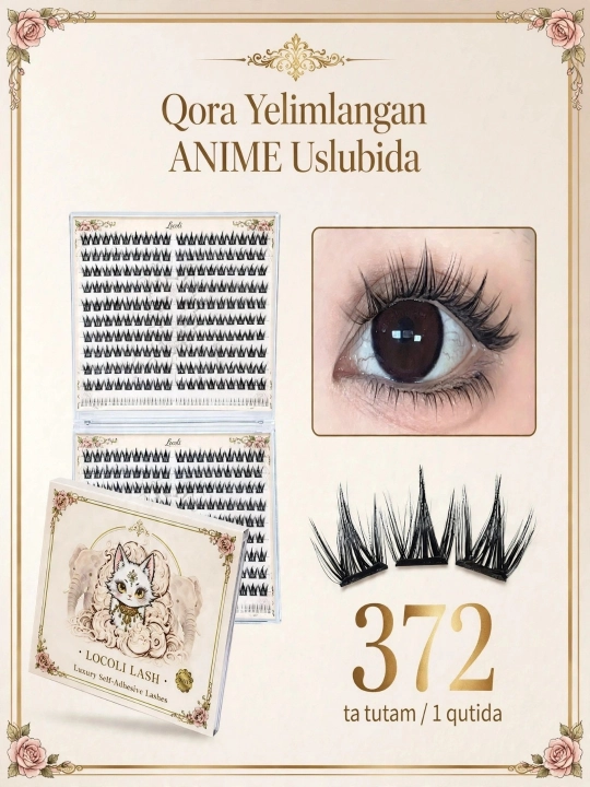 Oʻz-oʻzidan yopishuvchi anime ulama kipriklar toplami, yelim talab qilinmaydi - 