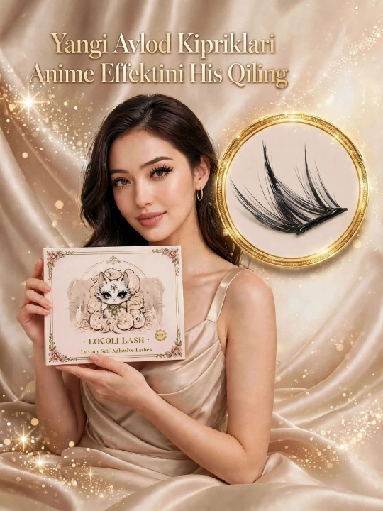 Oʻz-oʻzidan yopishuvchi anime ulama kipriklar toplami, yelim talab qilinmaydi