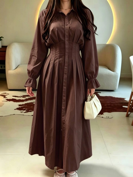 Платье женское длинное макси, приталенное платье-рубашка на пуговицах — ELLY FASHION