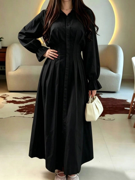 Платье женское длинное макси, приталенное платье-рубашка на пуговицах — ELLY FASHION