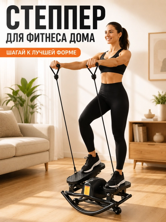 Степпер с эспандерами, домашний фитнес-тренажер для ног и кардиотренировок