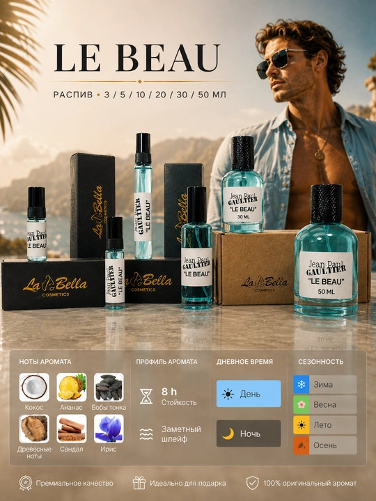 Atirlar erkaklar Le Beau Le Parfum Jean Paul Gaultier, erkaklar atiri, probnik atirlar