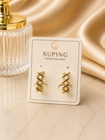 Женские серьги XUPING золотистые, коллекция стильных серёжек, модная бижутерия - 