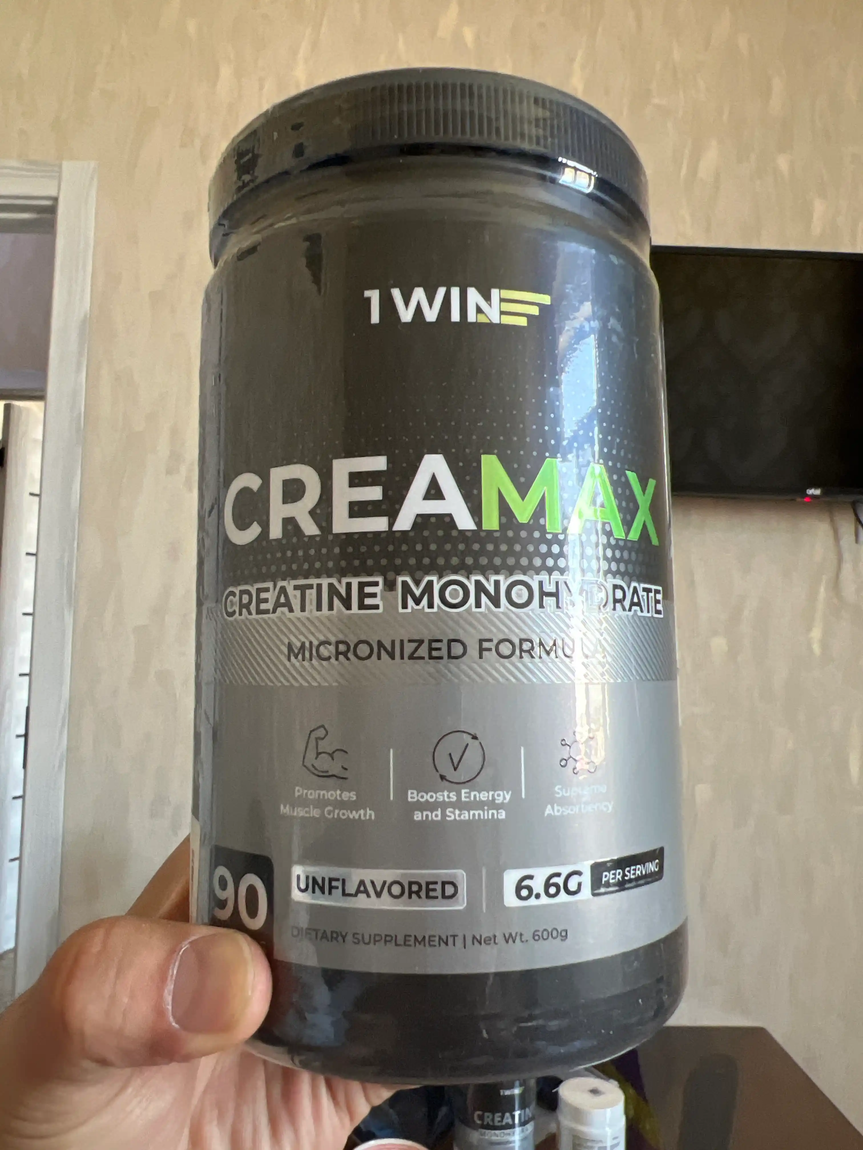 Kreatin monogidrat 1WIN CreaMax 600 gr, 90 porsiya, tamsiz