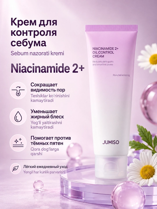 Yog‘li yaltiroqlikka qarshi namlantiruvchi krem Jumiso Niacinamide 2+ Oil Control Cream, 80 ml