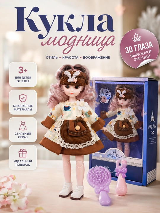 Qizlar uchun qo‘g‘irchoq, kiyimli bolalar o‘yinchog‘i, rivojlantiruvchi sovg‘a - 
