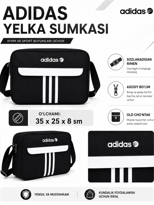 Sport yelka sumkasi, maktab va o‘qish uchun, kitob-daftar va kundalik buyumlar uchun