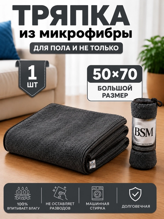 Полотенце из микрофибры 50×70 см универсальное для дома и автомобиля - 