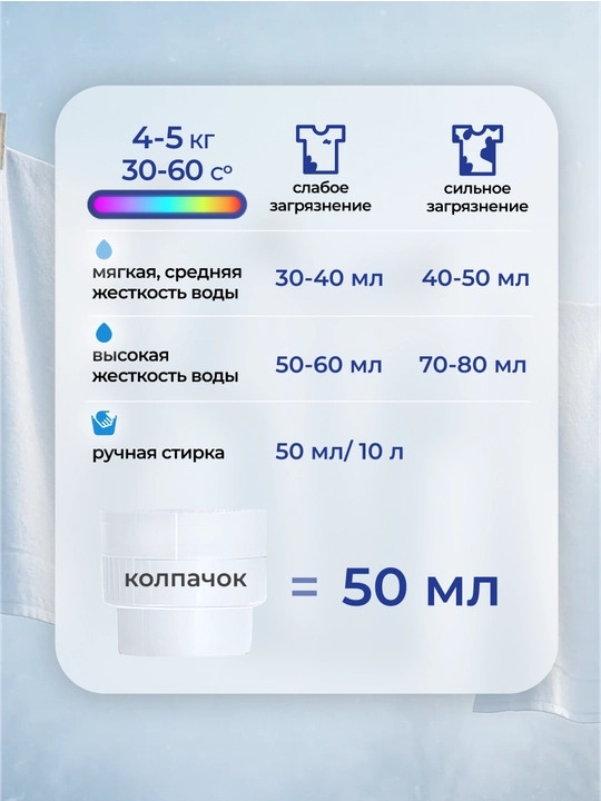 Гель для стирки с функцией отбеливания "Морозная свежесть", 2.1 л, 5 л