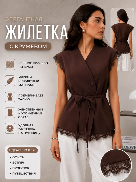 Жилет женский с кружевом на поясе - 