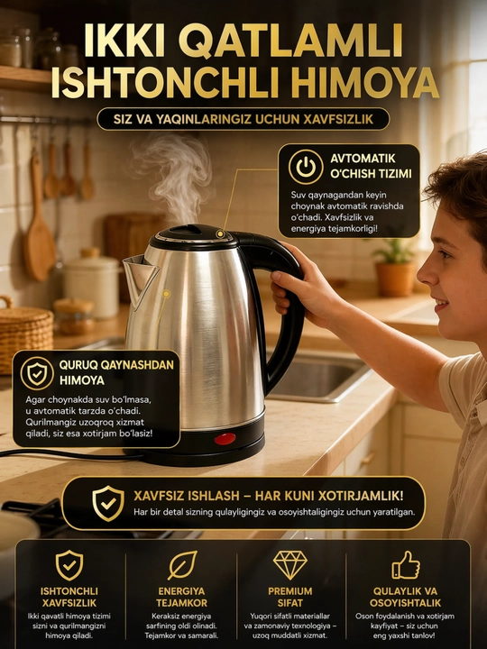 Elektr choynak BOSCH  tefal choynaklar 2.0 L 1500W LED, yoritkichli