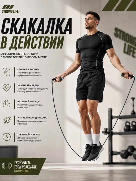 Mashg‘ulotlar uchun metall trosli va ergonomik tutqichli tezkor sakrash arqoni