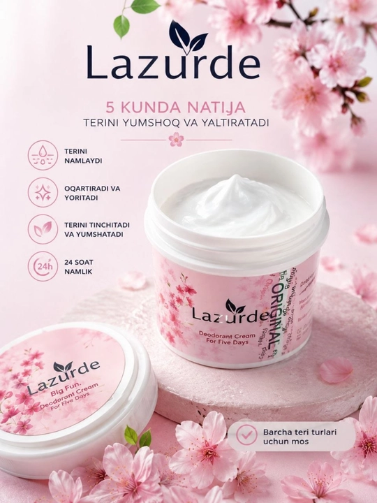 Lazurde ayollar uchun dezodorant, ter hidiga qarshi antiperspirant krem, 50 gr