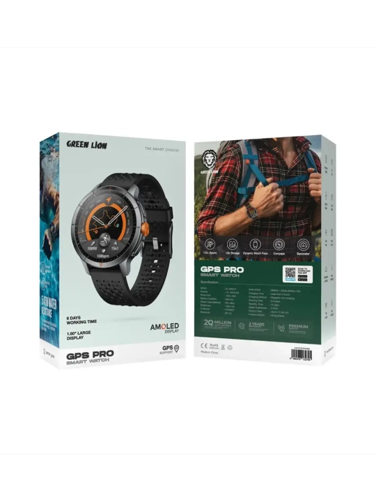 Green Lion GPS Pro 48 aqlli soati, 1,60″ AMOLED, GPS, 6 kungacha ishlash