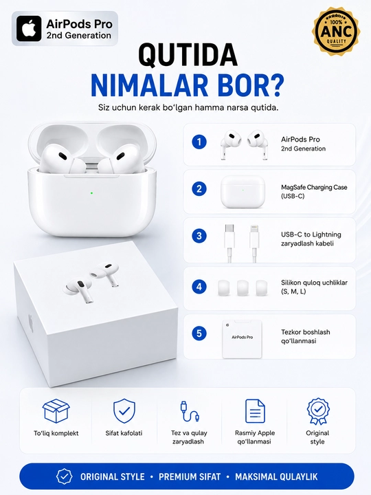 Simsiz quloqchinlar Pods Pro, sensorli, iPhone va Android uchun - 
