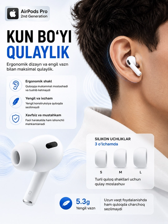 Simsiz quloqchinlar Pods Pro, sensorli, iPhone va Android uchun