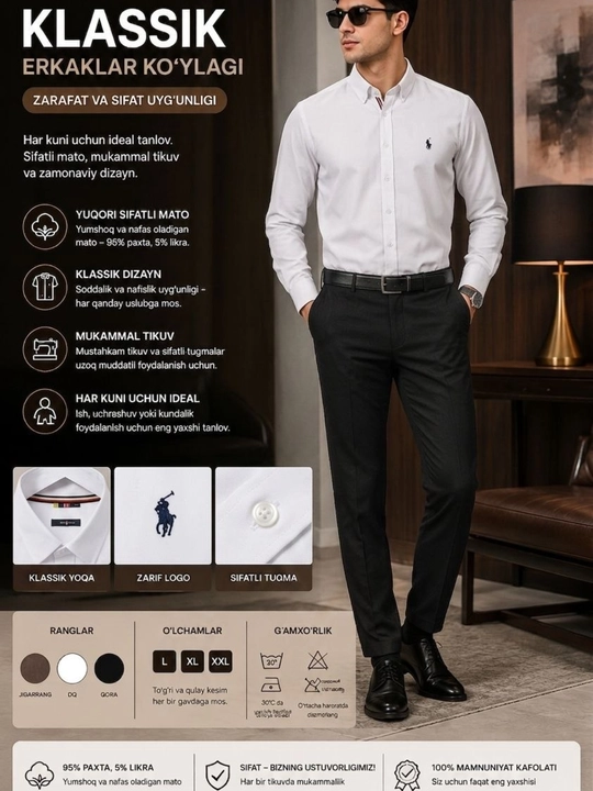 Erkaklar uchun Lion Classic Linen Casual zig‘ir tolali ko‘ylagi, M-XXL