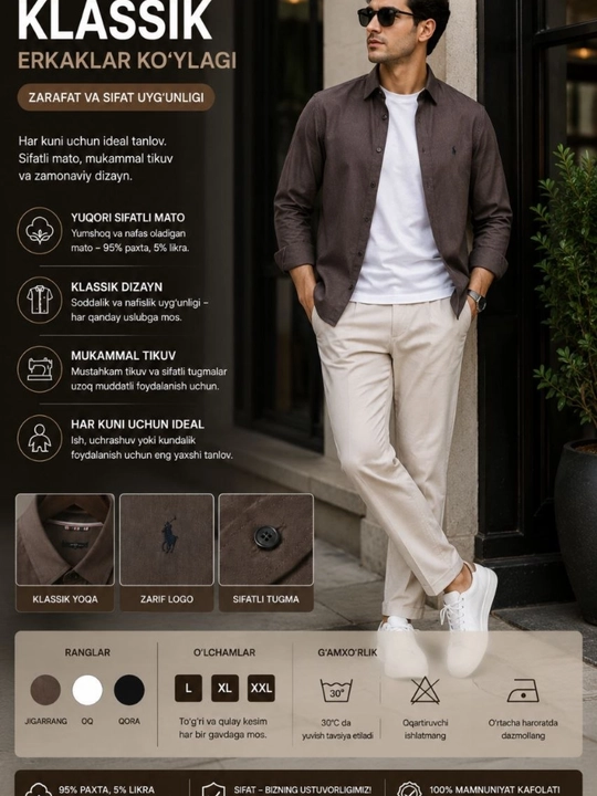 Erkaklar uchun Lion Classic Linen Casual zig‘ir tolali ko‘ylagi, M-XXL