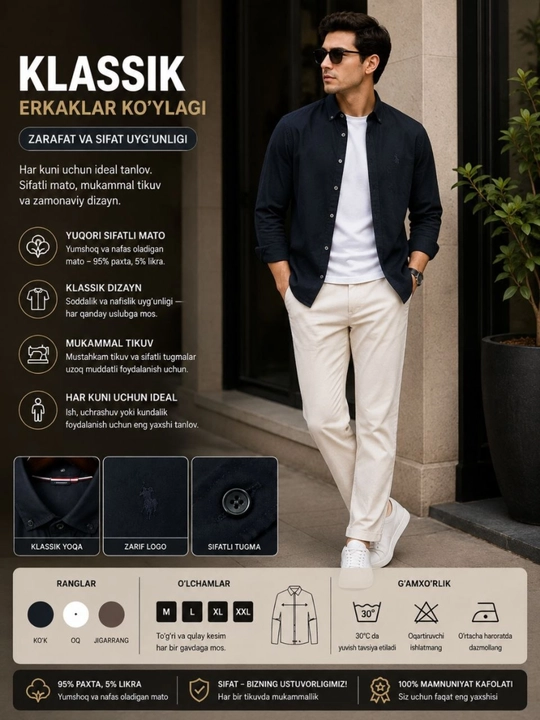 Erkaklar uchun Lion Classic Linen Casual zig‘ir tolali ko‘ylagi, M-XXL
