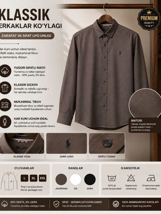 Erkaklar uchun Lion Classic Linen Casual zig‘ir tolali ko‘ylagi, M-XXL