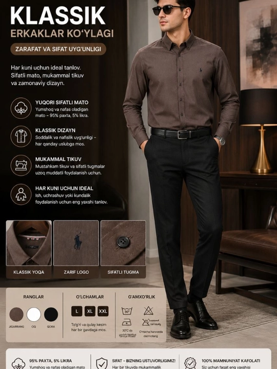 Erkaklar uchun Lion Classic Linen Casual zig‘ir tolali ko‘ylagi, M-XXL