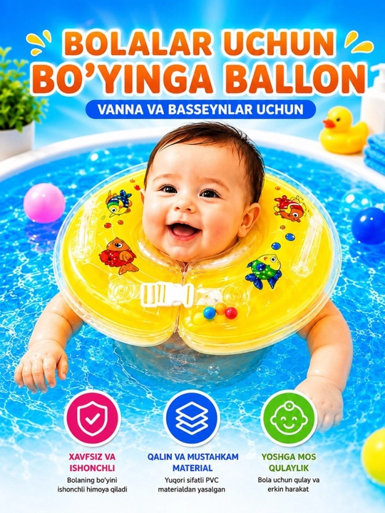 Bolalar, vannalar va basseynlar uchun bo‘yinli havo shari - 
