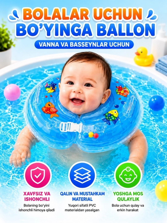 Bo‘yin, bolalar, vanna va basseynlar uchun havo to‘ldirgichli puflama ballon, 0+ - 