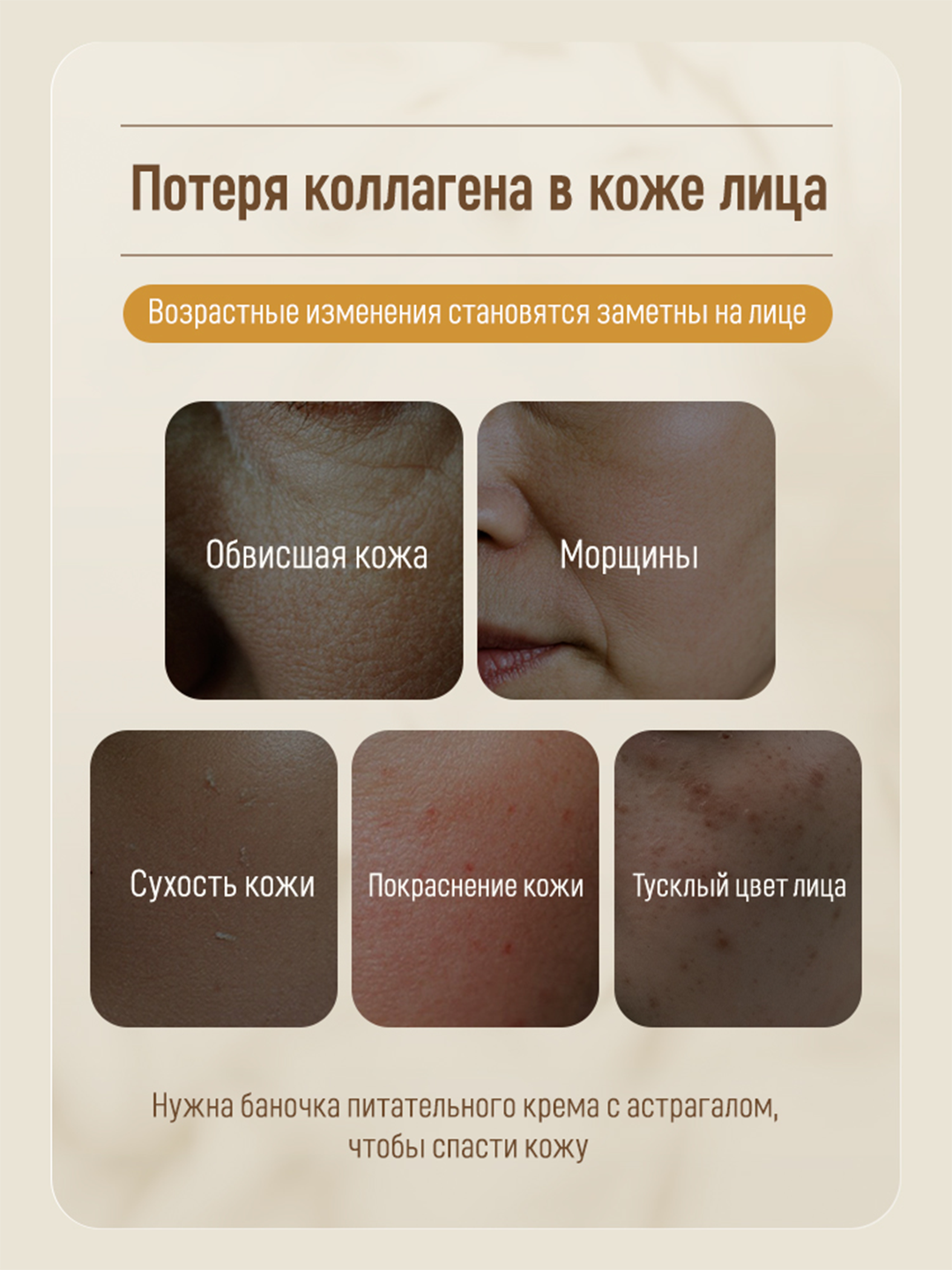 Крем для лица и шеи LYDIMOON Astragalus антивозрастной, ниацинамид и женьшень, 50 г