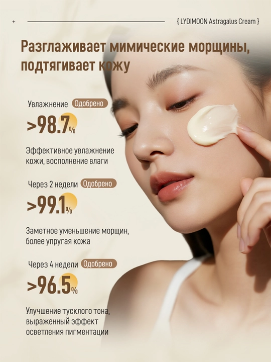 Крем для лица и шеи LYDIMOON Astragalus антивозрастной, ниацинамид и женьшень, 50 г