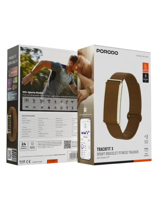 Porodo TrackFit X aqlli fitnes-bilaguzugi, AMOLED, IP68, Bluetooth 5.4, 120+ sport rejimi