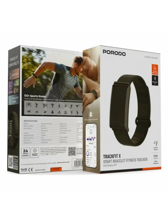 Умный фитнес-браслет Porodo TrackFit X, IP68, Bluetooth 5.4, 120+ спортивных режимов