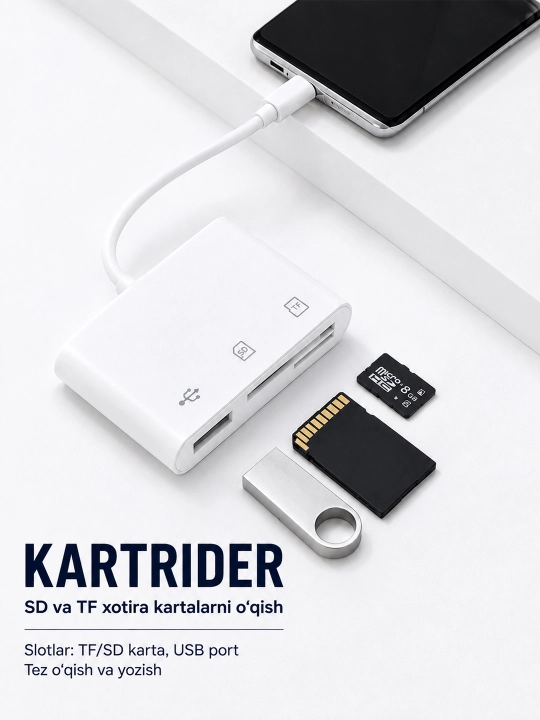 Картридер для SD и TF карт памяти, USB, Type-C, Micro USB