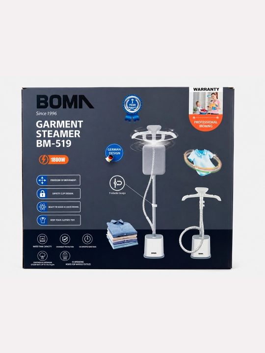 BOMA qo‘l va vertikal bug‘latgich (1500-2000 Vt), 17 soniyada tez isitiladi, 300 ml-2L