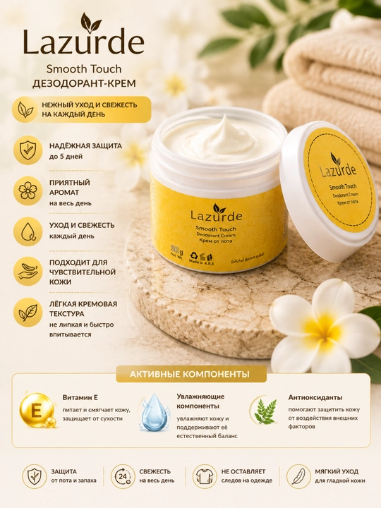 Lazurde Крем-дезодорант для подмышек 50 г, женский уход за кожей защита от запаха свежесть - 