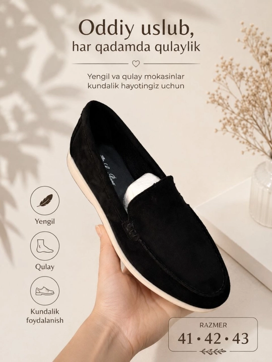LORO PIANA Ayollar uchun qora, qulay, zamshdan tikilgan mokasinlar - 