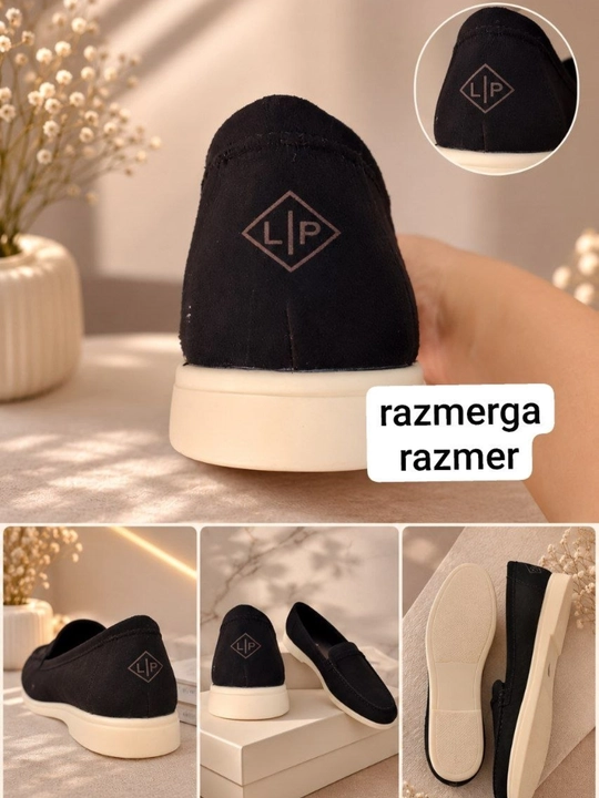 LORO PIANA Ayollar uchun qora, qulay, zamshdan tikilgan mokasinlar
