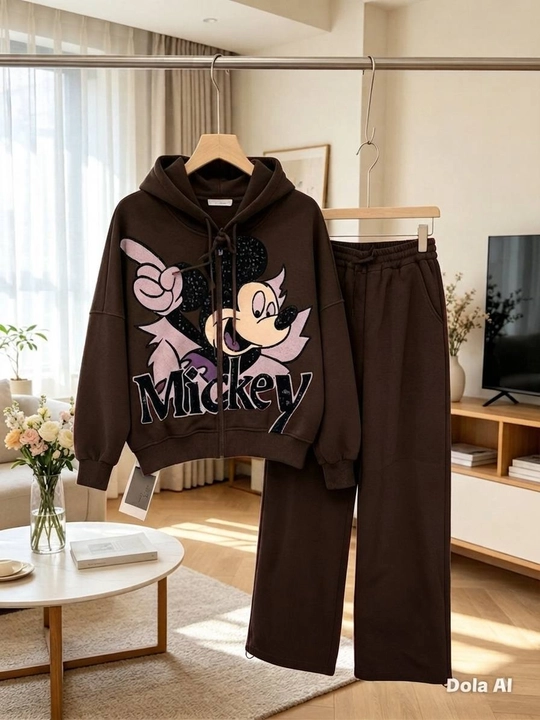 6-11 yoshli qizlar uchun sport kostyumi, Mickey kapyushonli to‘plam, kundalik kiyim