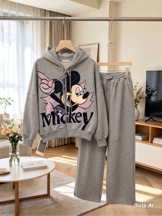 6-11 yoshli qizlar uchun sport kostyumi, Mickey kapyushonli to‘plam, kundalik kiyim