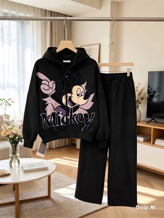 6-11 yoshli qizlar uchun sport kostyumi, Mickey kapyushonli to‘plam, kundalik kiyim